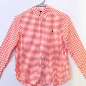 boys orange gingham ralph lauren button down shirt